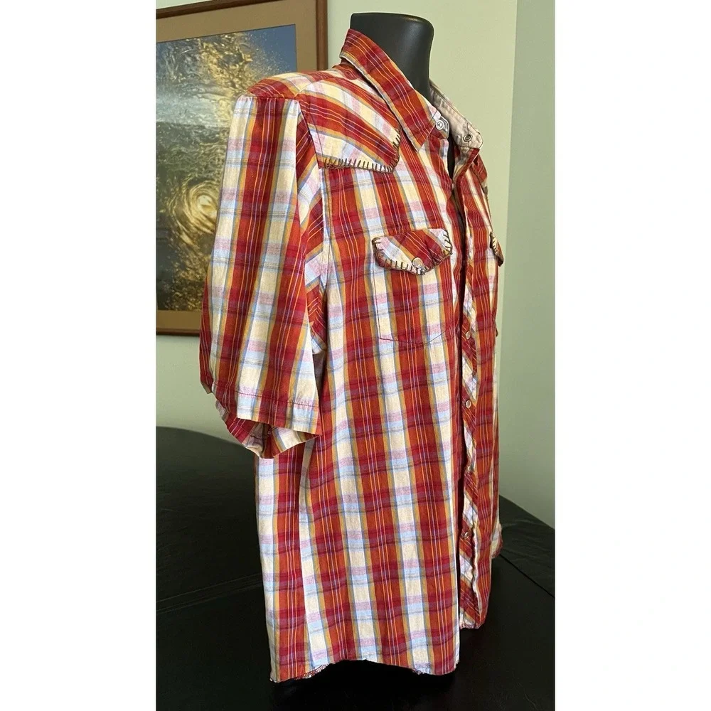 Billabong Unisex Kids XL Multicolor Plaid Short Sleeve Western Snap Button Shirt
